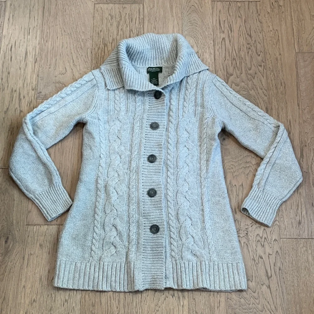 Eddie Bauer Cream Cable Knit Button Cardigan Wool/Alpaca Size Medium - Picture 2 of 9
